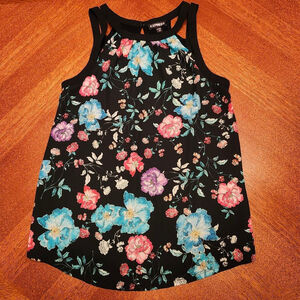 Women's Express Black Floral Cutout Tank Top XS B1